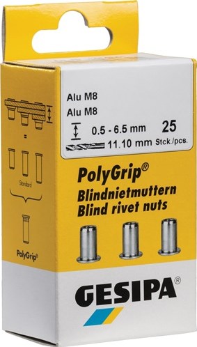 Gesipa blindklinkmoer | klinknagelschacht d x l 11 x 20 mm m8 | staal | 25 stuks - 1464915 1464915