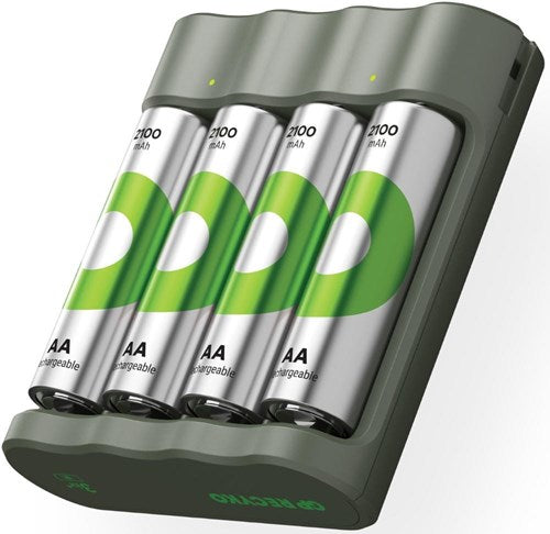 Gp batterijlader usb 3h met 4x2100ma aa batterij | promo - a3503062