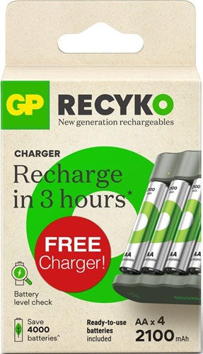 Gp batterijlader usb 3h met 4x2100ma aa batterij | promo - a3503062