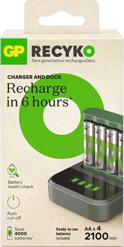Gp batterijlader usb 6h met 4x2100ma aa batterij + dock - 3503069