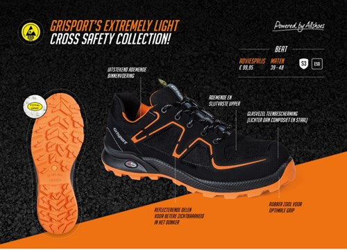 Grisport safety cross safety beat 33602 laag s3 zwart oranje - maat 44 - 00.049.007.44