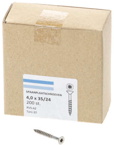 Hoenderdaal fasteners hoenderdaal spaanplaatschroef rvs-a2 platkop deeldraad torx tx20 4.0x35 24 | 200 stuks - 0206.30.25401