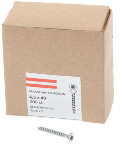 Hoenderdaal fasteners hoenderdaal spaanplaatschroef verzinkt platkop voldraad torx tx25 4.5x40 | 200 stuks - 0206.01.33601