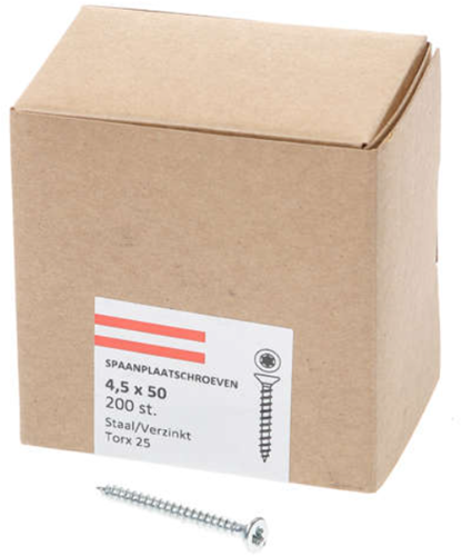 Hoenderdaal fasteners hoenderdaal spaanplaatschroef verzinkt platkop voldraad torx tx25 4.5x50 | 200 stuks - 0206.01.33901