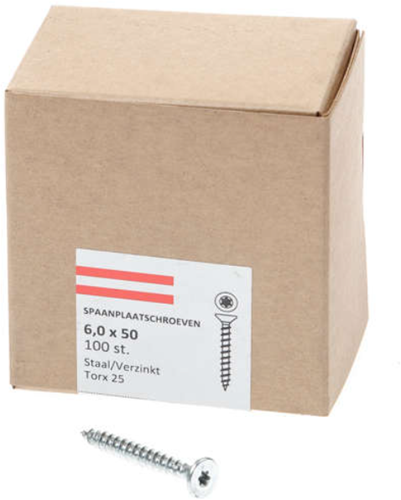 Hoenderdaal fasteners hoenderdaal spaanplaatschroef verzinkt platkop voldraad torx tx25 6.0x50 | 100 stuks - 0206.01.49901