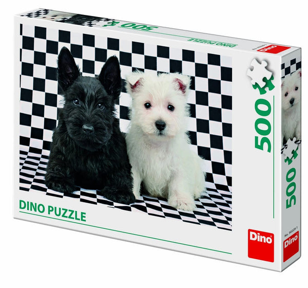 Dinotoys dino puzzel - 2 schattige puppy's in zwart wit - 500 stukjes