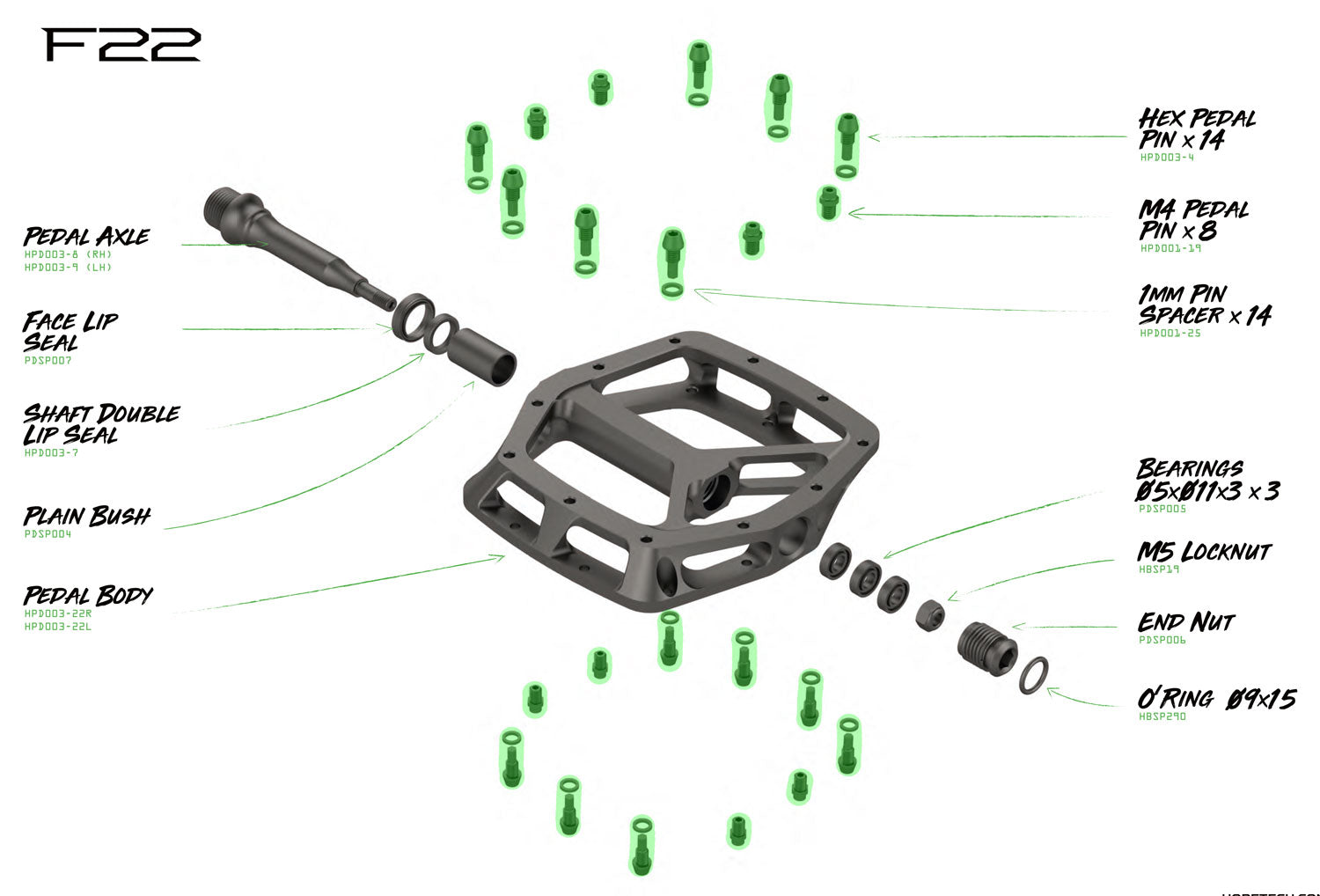 Hope pins for f22 platform pedals