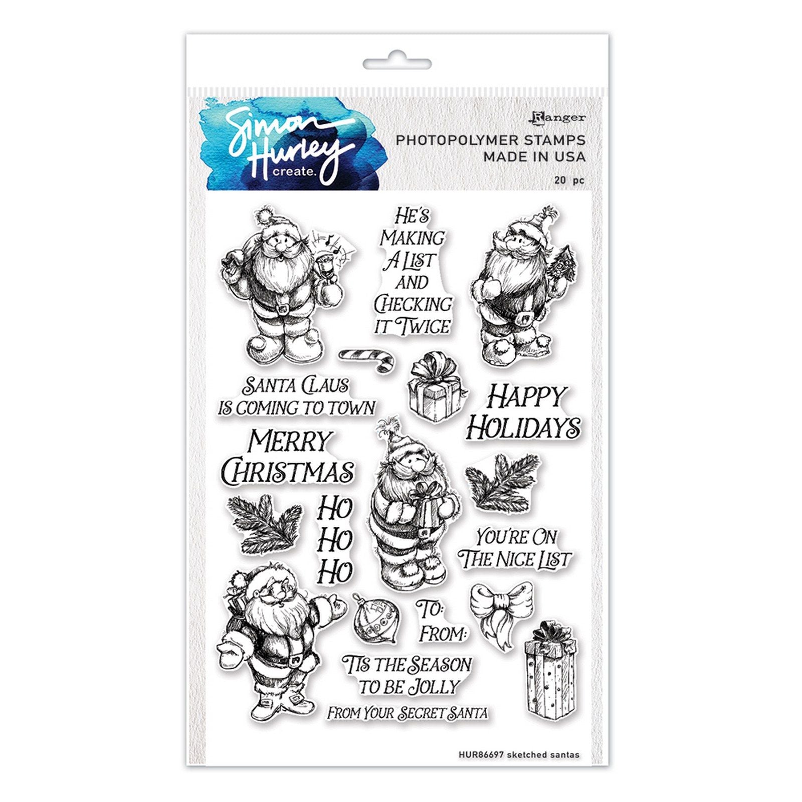 Ranger ink ranger • simon hurley create. photopolymer stamps 15.24cmx22.86cm sketched santas