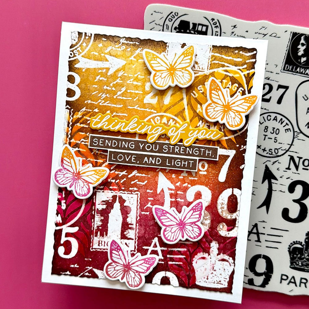 Ranger ink ranger • simon hurley create. background stamp postal collage
