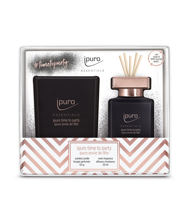 Ipuro geurdiffuser time to party 50ml + geurkaars 125gr.