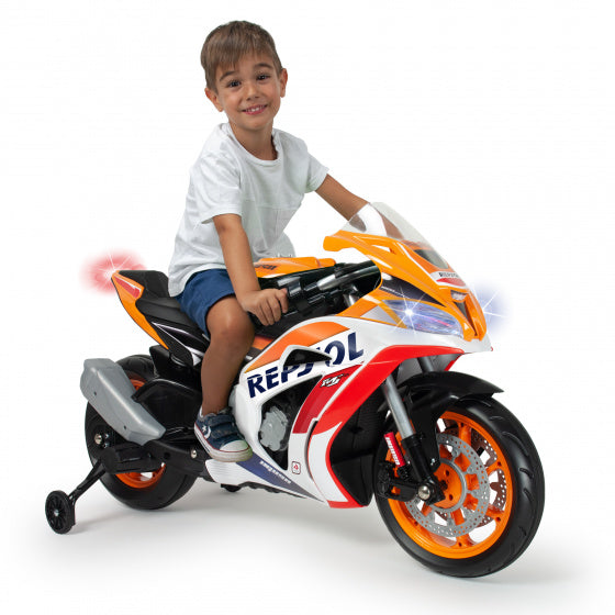 Repsol elektrische kindermotorfiets 12V oranje wit