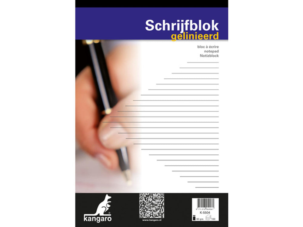 Kangaro schrijfblokken a4 lijn 60grs 100 blad pak a 5 stuks