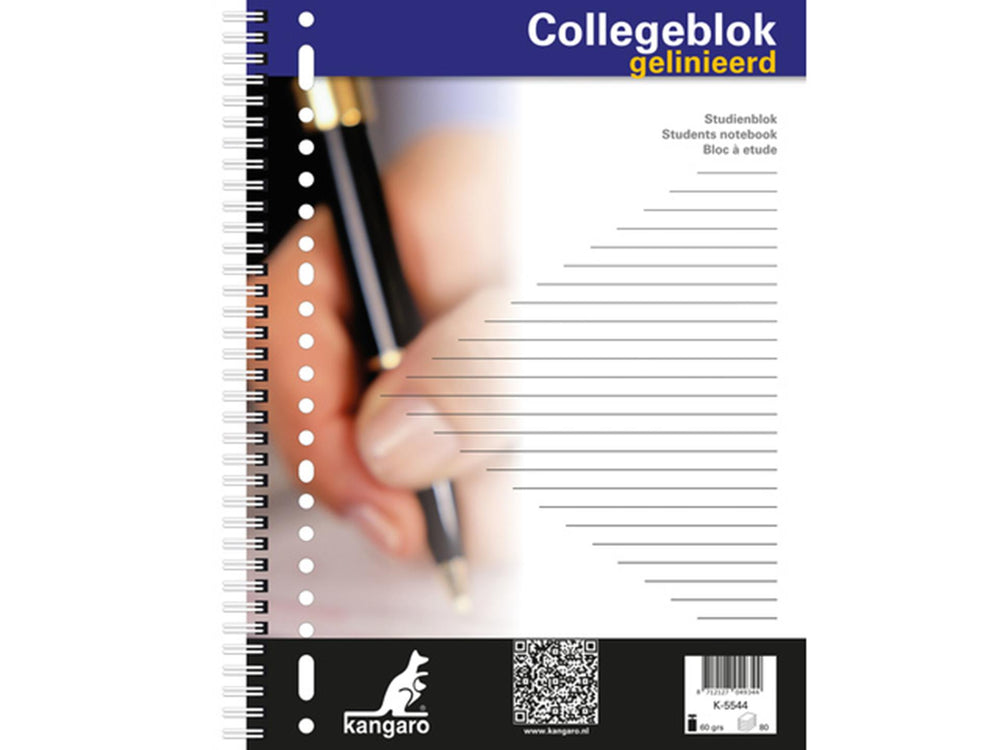 Kangaro collegeblok a4 lijn 23r 60grs 80 blad krimp a 5 stuks