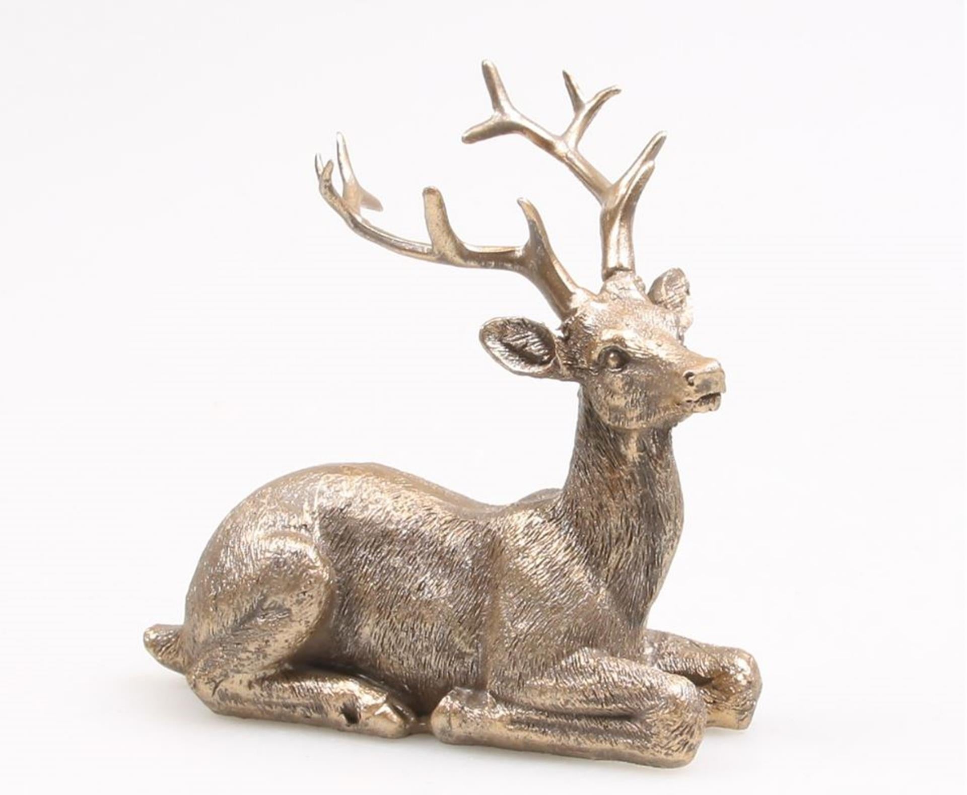 Season inspired decoration beeld hert liggend 11x8x11cm goud
