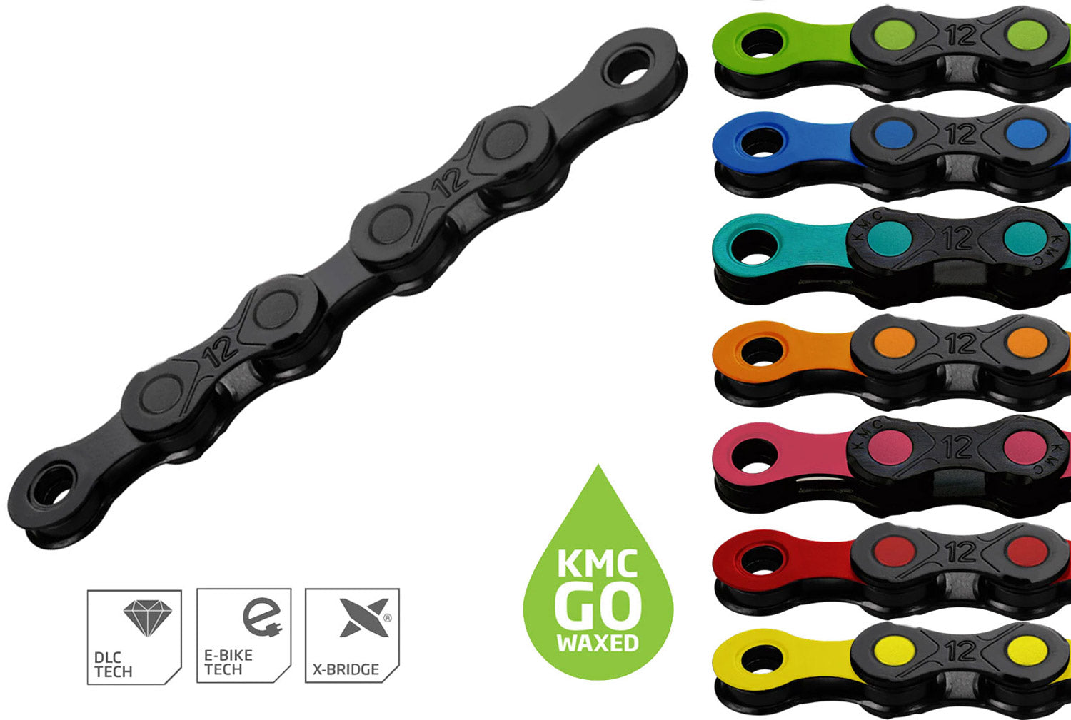 Kmc dlc12 waxed 126 links 12-speed chain | black red