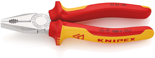 Knipex kombitang geïsoleerd | meer-componentengrepen | vde-getest | verchroomd | lengte 180 mm | zelfbedieningskaart blister - 03 06 180 sb