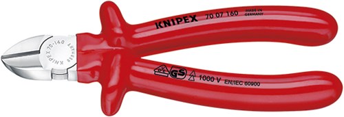 Knipex zijsnijtang verchroomd dompelisolatie, vde-getest 180 mm - 7007180