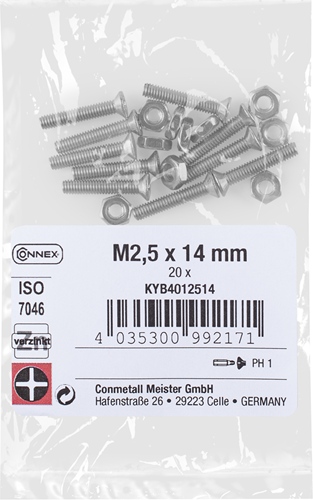 Connex metaalschroef pk m2,5x14 vz ph 20st - kyb4012514
