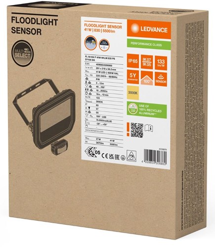 Enzo ledvance led bouwlamp 50w 3000k zwart + sensor - 5017580