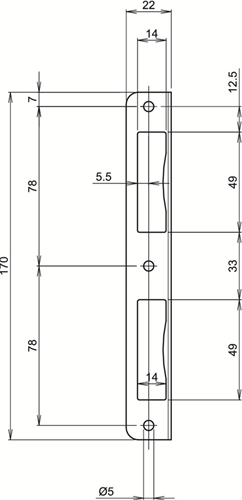 Lips sph2420s hoeksluitplaat voor dag- en nachtschoot voor opdekdeuren | staalverzinkt. | 170 x 22 mm - 7170347