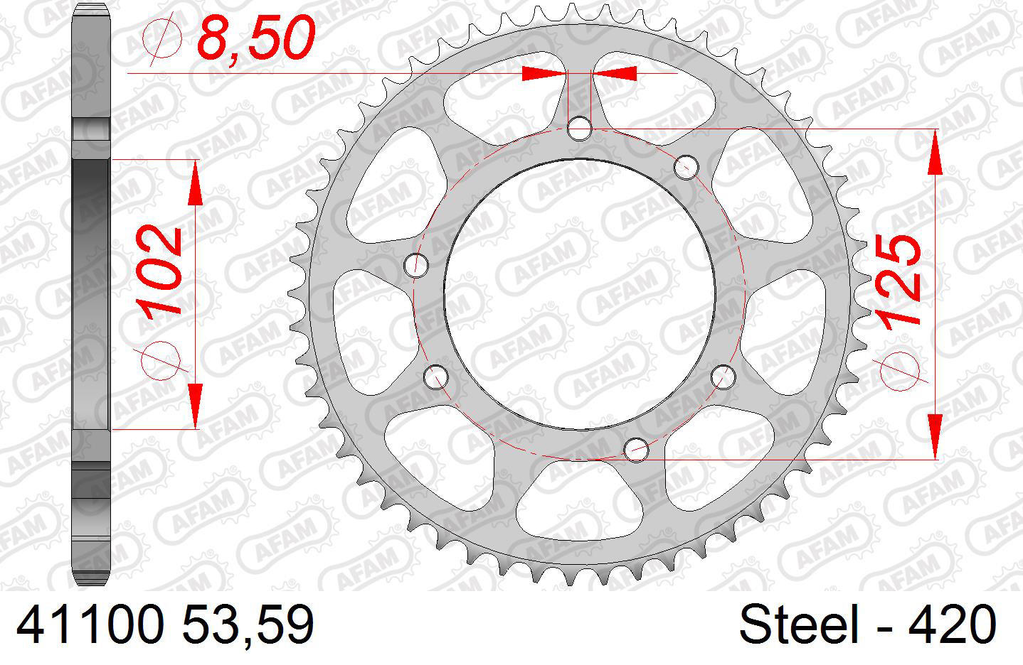 Afam chain wheel 420 59z steel silver