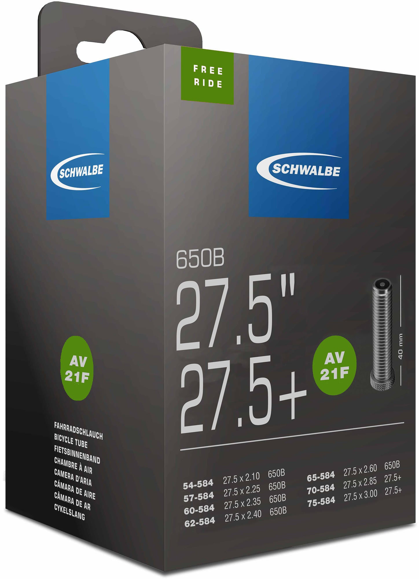 Schwalbe tube #21f 54 75-584 av light oem