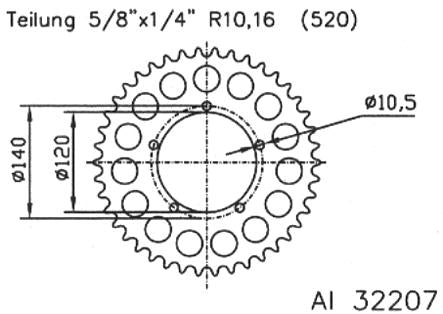 Esjot chain wheel 520 45z alu silver