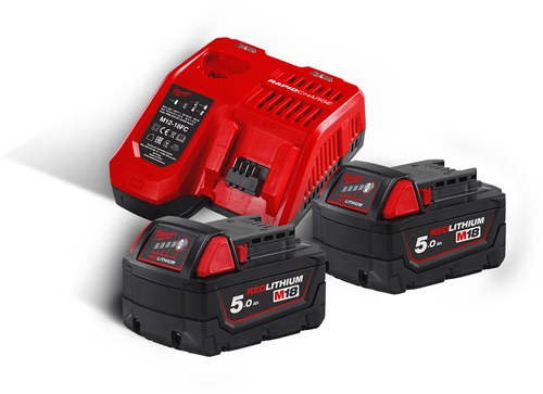 Milwaukee m18 nrg-502 | accu starterset 18v (2x 5.0ah accu + m12-m18 snellader) - 4933459217