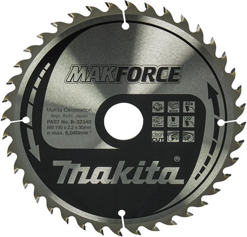 Makita accessoires cirkelzaagblad | hout | 190x30x2,2 40t 20g - b-32340
