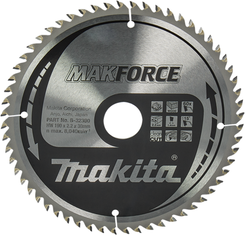 Makita accessoires makita cirkelzaagblad voor hout | makforce | ø 190mm asgat 30mm 60t - b-32390