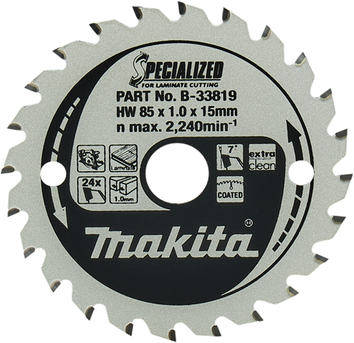 Makita accessoires makita cirkelzaagblad voor laminaat | specialized: gemelamineerd | ø 85mm asgat 15mm 24t - b-33819