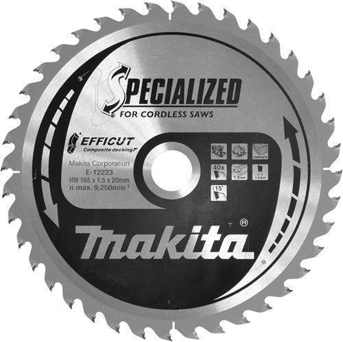Makita accessoires cirkelzaagblad wpc effi compo 165x20x40t - e-12223