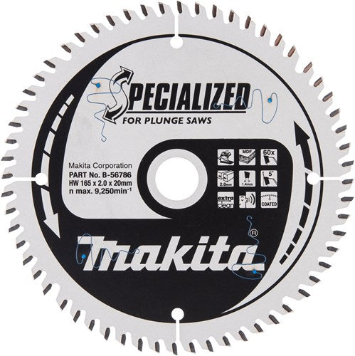 Makita accessoires makita b-56786 invalcirkelzaagblad gemelamineerd | specialized | 165 x 20 mm | 60-tands