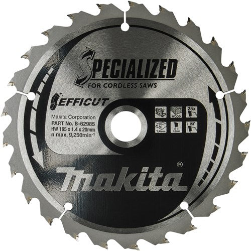 Makita accessoires twin-pack cirkelzaagblad hout | efficut 165x20x1,4 25t 23g - b-62985-2