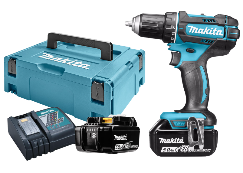 Makita ddf482rtj 18v boor- schroefmachine 5,0 ah accu (2 st), snellader, mbox - ddf482rtj