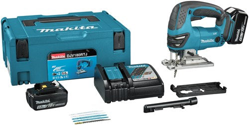 Makita djv180rtj | 18 v decoupeerzaag | d-greep | 5,0 ah accu (2 st) snellader | in mbox djv180rtj
