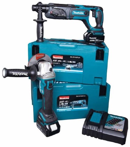 Makita dlx2153tj1 | lxt accu combiset 18v met dga504 en dhr241 in mbox (2x 5.0ah accu + lader) - dlx2153tj1