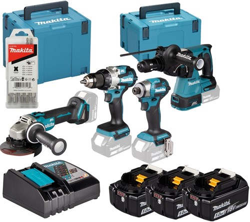 Makita dlx4196jx1 combiset | ddf489 + dtd173 + dhr243 + dga504 | incl. accu's en lader in m-box - dlx4196jx1