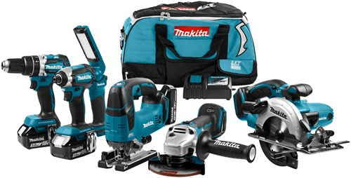 Makita dlx6082t comboset 18v li-ion met 3x 5.0ah accu's - voor (klop)boren, (slag)schroeven, zagen en slijpen - dlx6082t