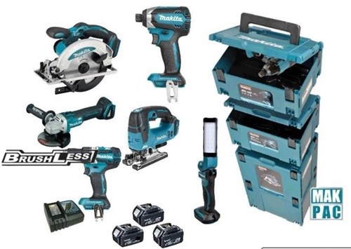 Makita dlx8100j | lxt accu combiset 18v ddf484 + dtd153 + dga504 + dhs660 + djv182 in tas (3x 5.0ah accu + lader) - dlx8100j