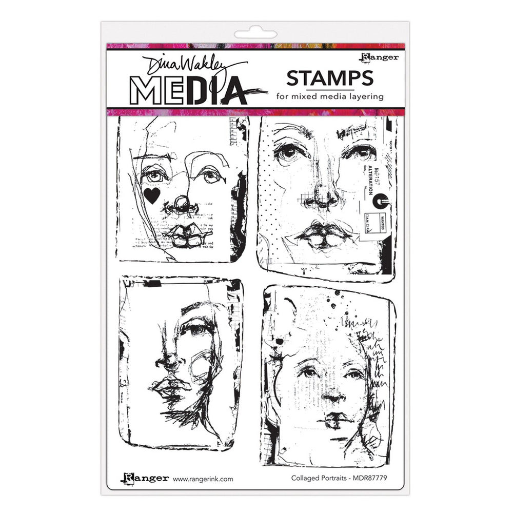 Ranger ink ranger • dina wakley media cling stamps collaged portraits