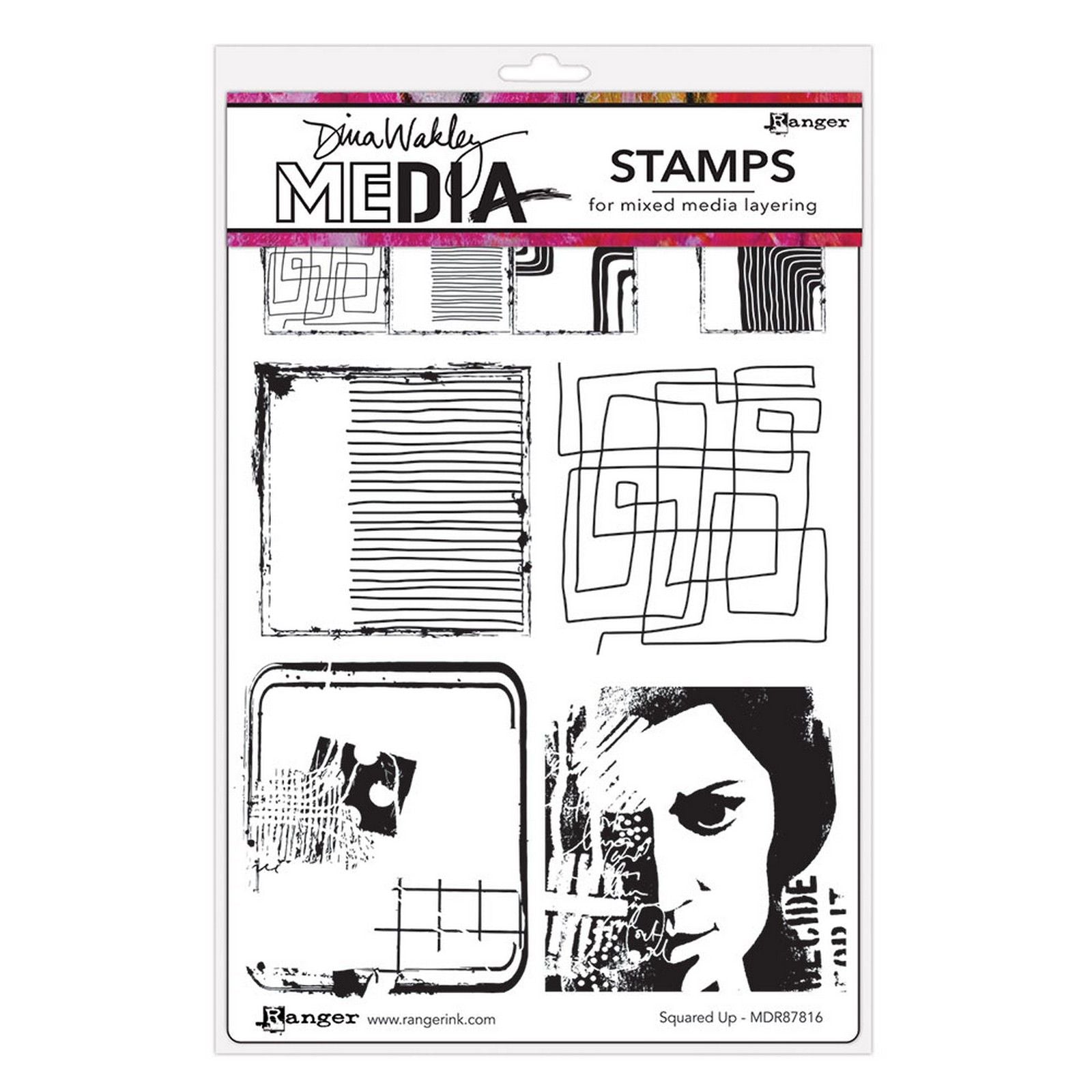 Ranger ink ranger • dina wakley media cling stamps squared up 6pcs