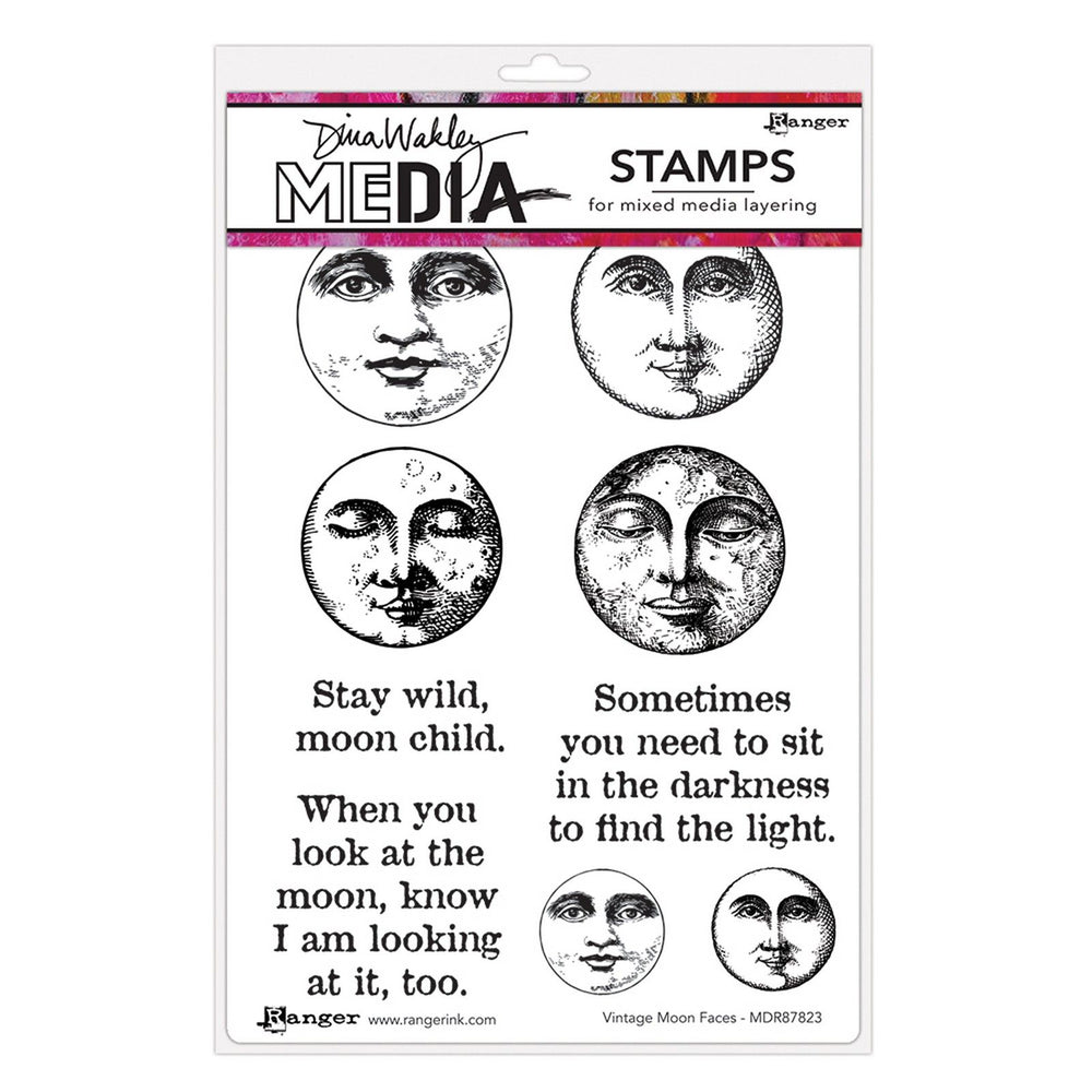Ranger ink ranger • dina wakley media cling stamps vintage moon faces