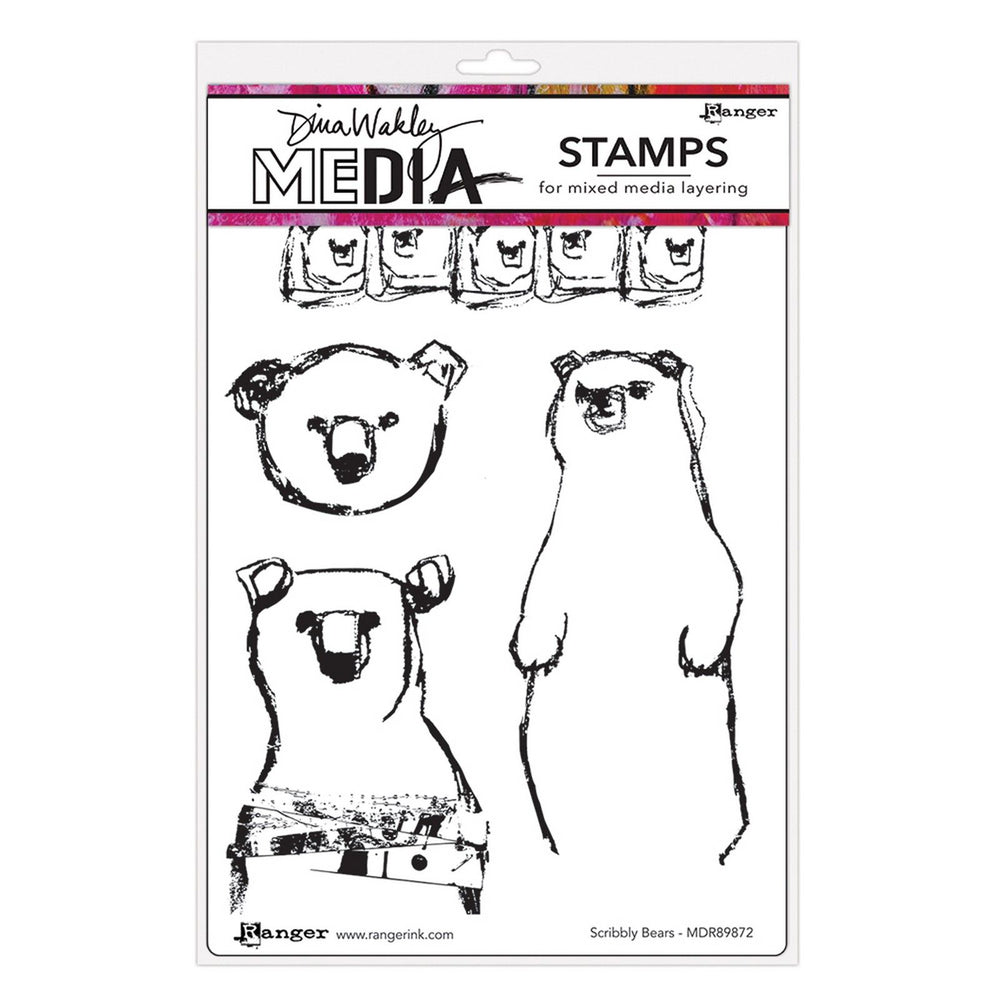 Ranger ink ranger • dina wakley media cling stamps scribbly bears 4pcs
