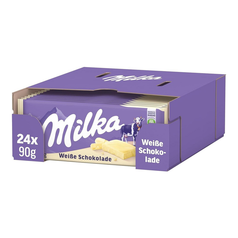 Milka chocolade reep wit flowpack (24x 90gr)