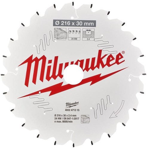 Milwaukee accessoires cirkelzaagblad ms w 216x30x2,4x24atb neg. - 4932471315