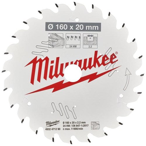 Milwaukee accessoires cirkelzaagblad p w 160x20x2,2x24atb - 4932471290