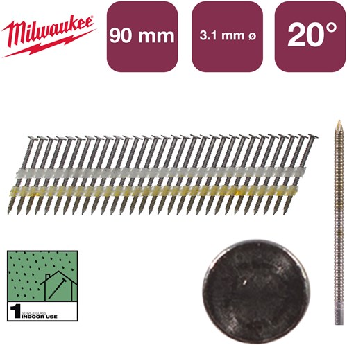 Milwaukee accessoires nagels ronde kop 20° 90mm rs b sc1 | 1.750 stuks - 4932492590