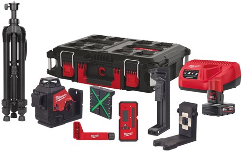 Milwaukee m12 3plkit-401p | driedimensionale laser | met 3 groene 360° laser cirkels | 4933478960 - 4933478960