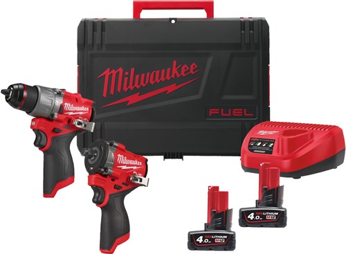 Milwaukee m12 fpp2x2-402x m12 fuel powerpack | m12 fpd2, m12 fciwf12g3, 2x 4.0ah m12 b4 accu, 1 x c12c lader, 1 x hd box - 4933498741